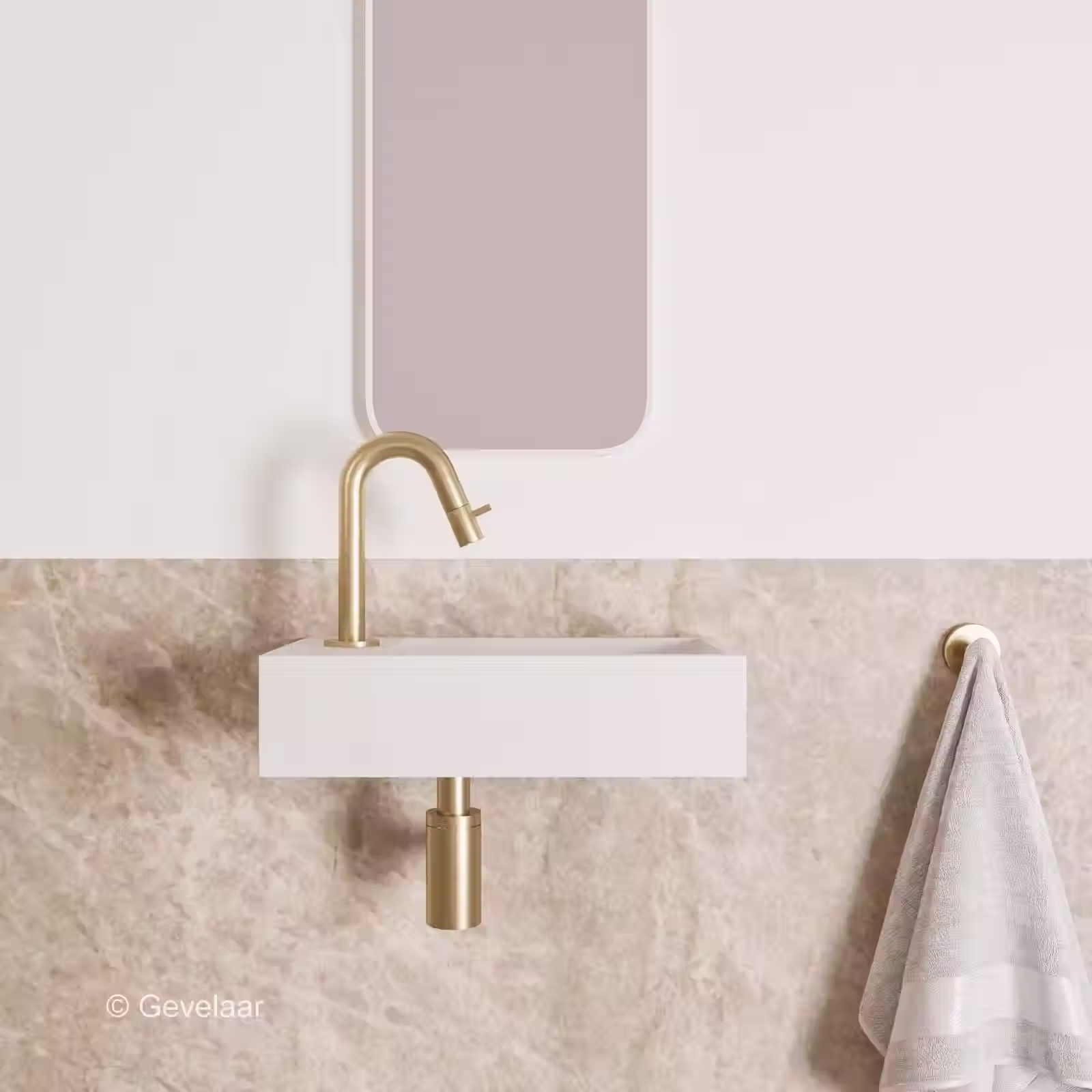 Zaphir Eva fonteinset solid surface mat wit links gebogen geb. goud