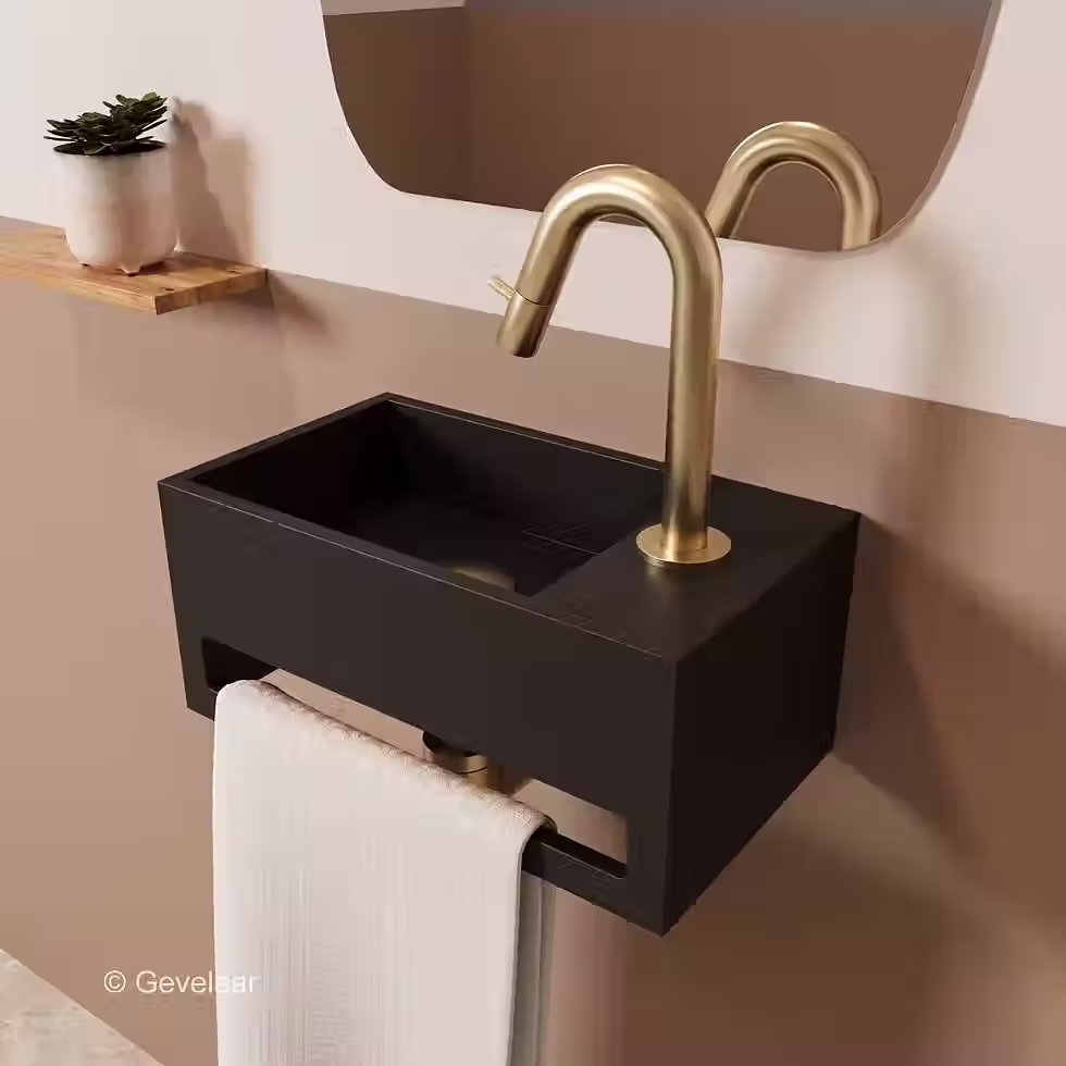 Zaphir SoSu fonteinset solid surface mat zwart rechts gebogen geb. goud