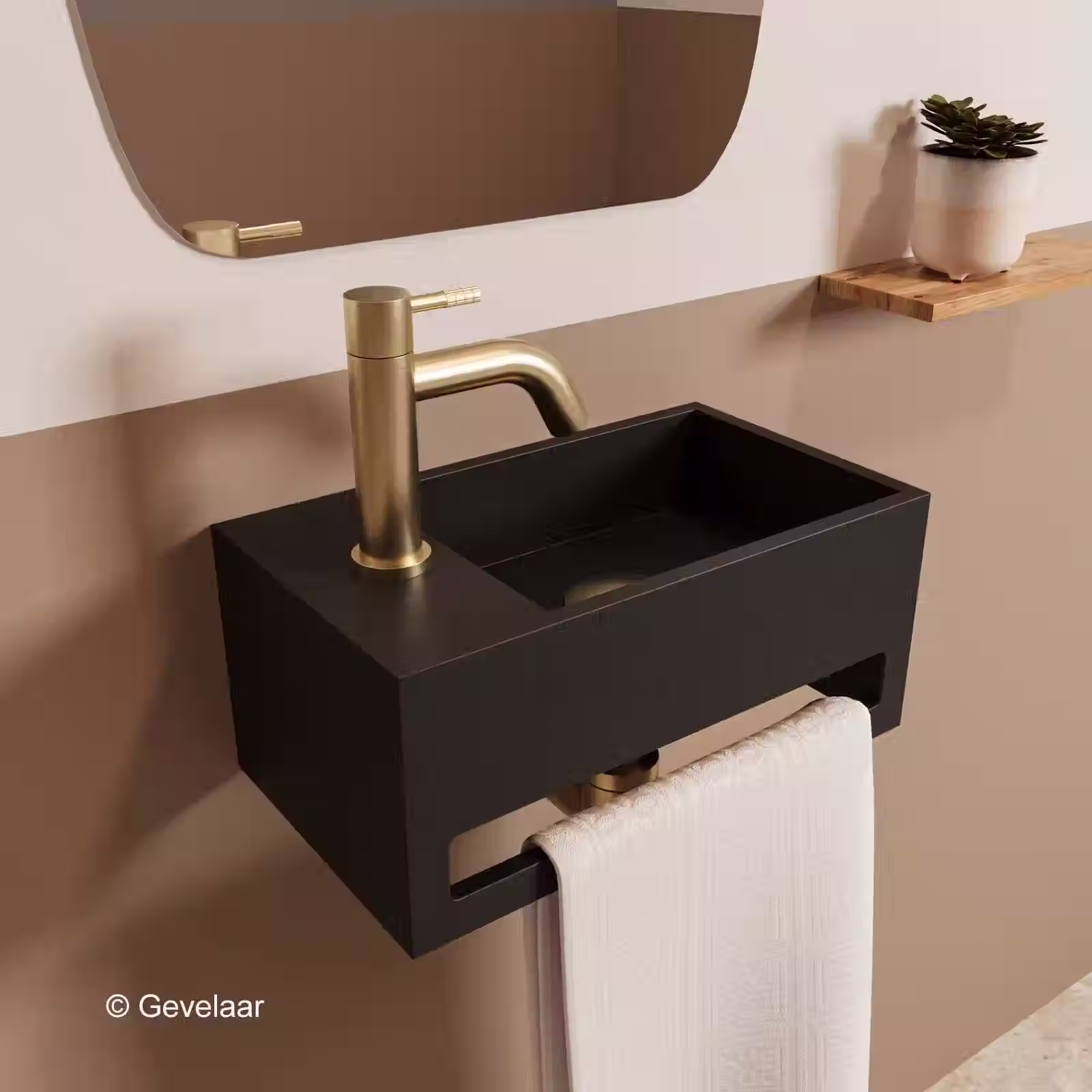 Zaphir SoSu fonteinset solid surface mat zwart links schuin gebogen geb. goud