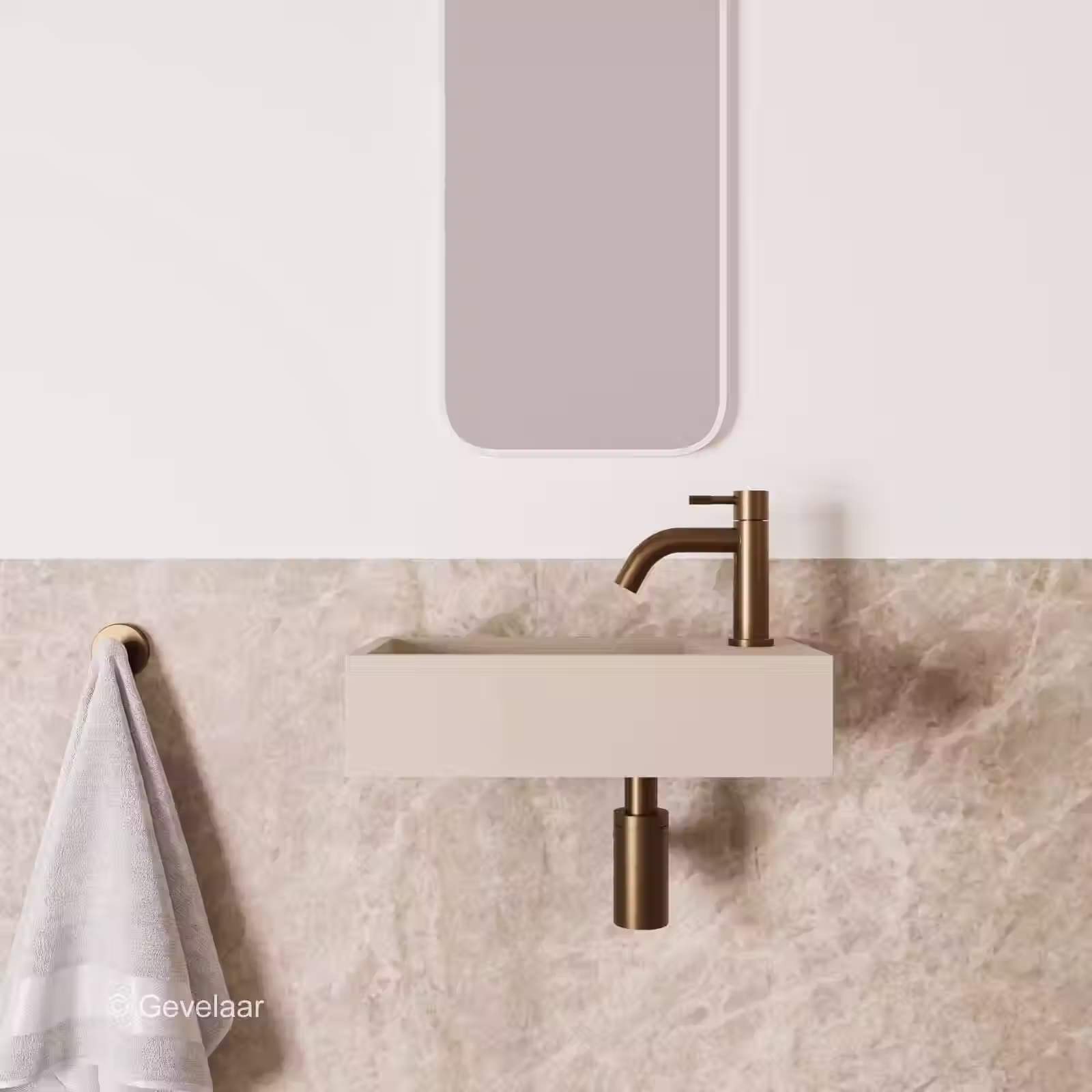 Zaphir Eva fonteinset solid surface beige rechts schuin gebogen geb. brons