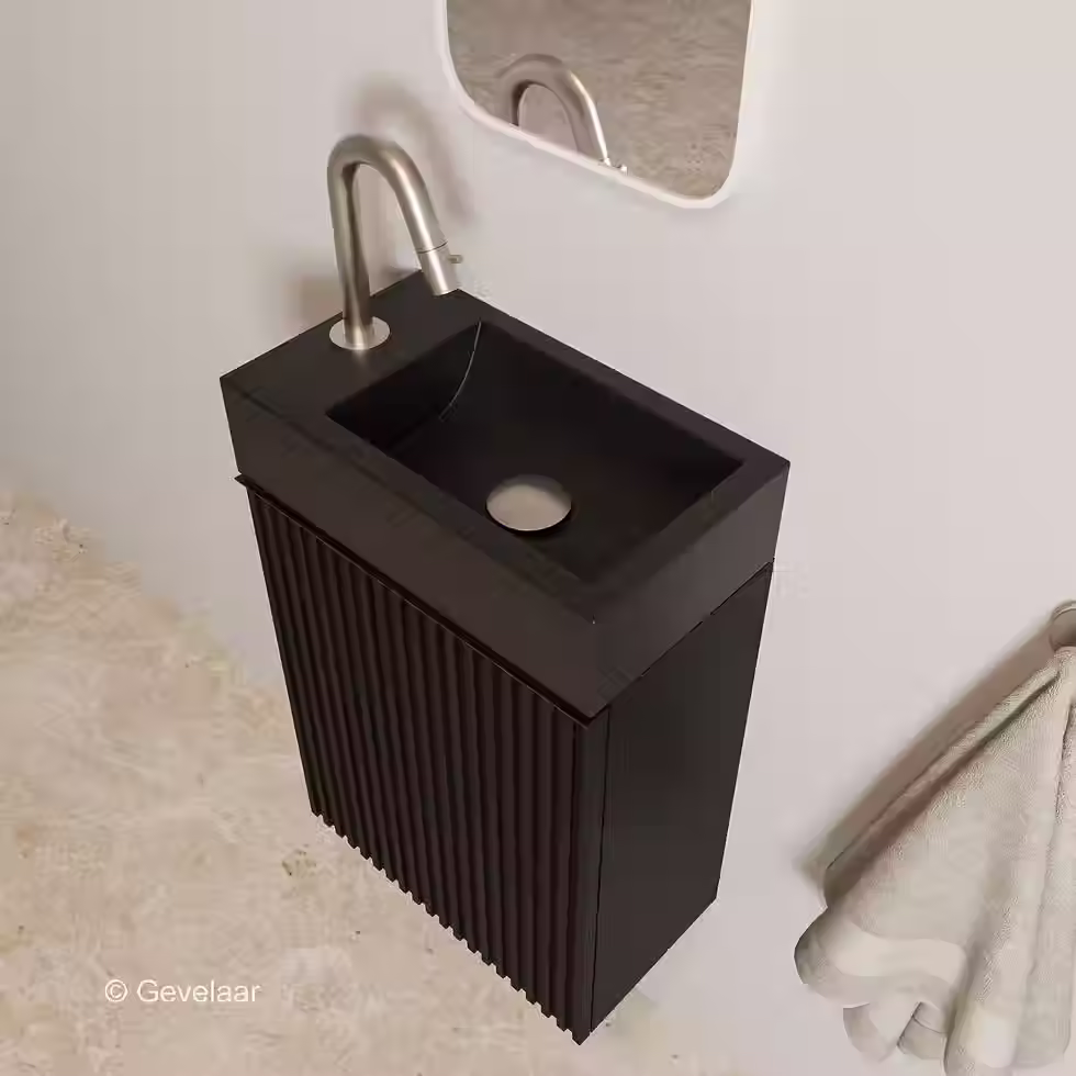 Thumbnail: Zaphir Freshdip Fonteinset zwarte kast wasbak mat zwart kraan rvs