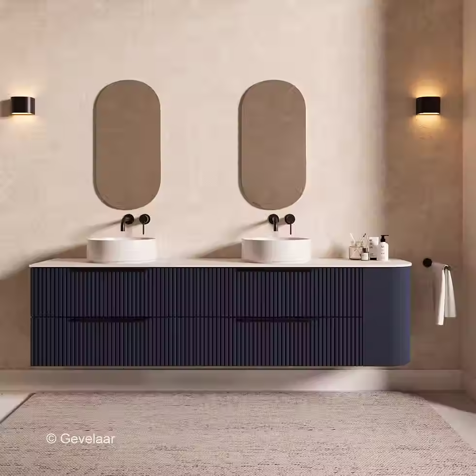 Thumbnail: SoXeL Rib badmeubel intens blauw dubbel afdekblad mat wit rechts 210cm
