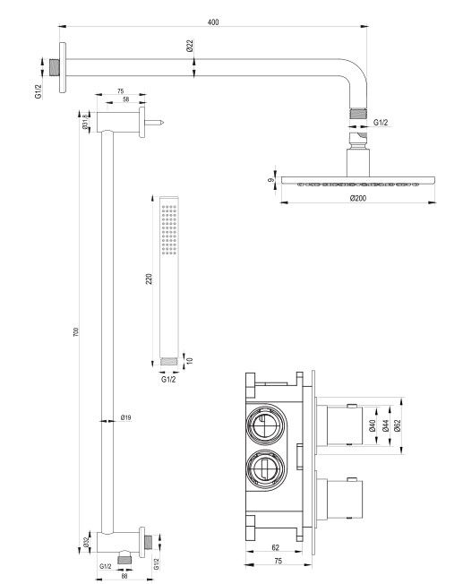 Thumbnail: Brauer Inbouwset 39 Thermostatische Regendouche Ø200 met Chrome Edition