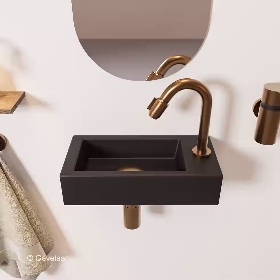 Tanaro Ceva fonteinset mat zwart 40 cm rechts gebogen kraan brons koper