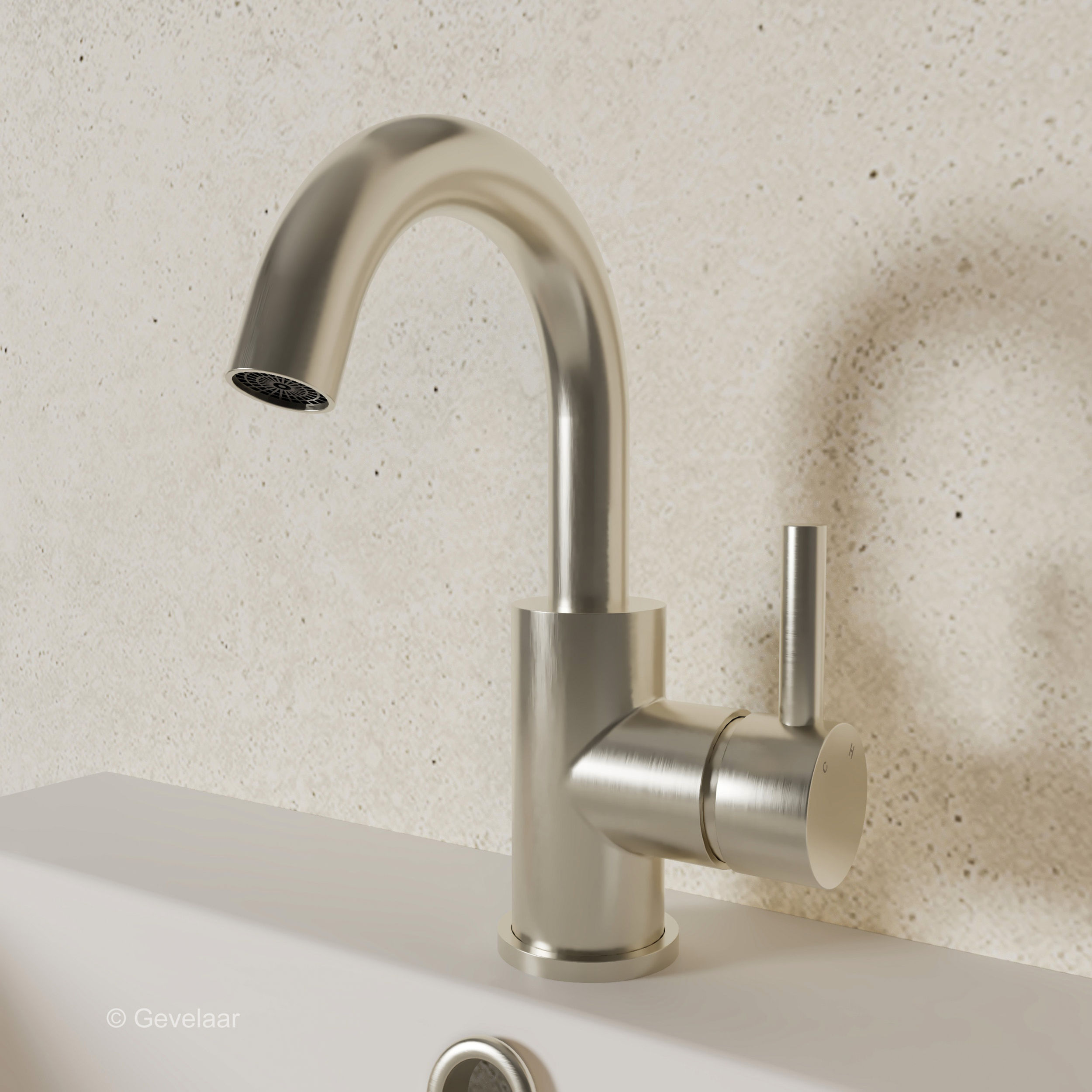 Wiesbaden Caral wastafelkraan met draaibare uitloop geborsteld staal