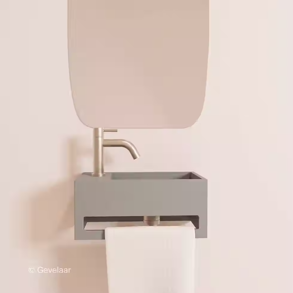 Zaphir SoSu fonteinset solid surface clay beton links schuin gebogen RVS