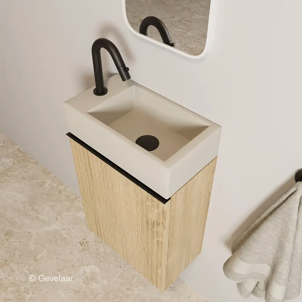 Tanaro Freshdip fontein kast eiken - wasbak beige links