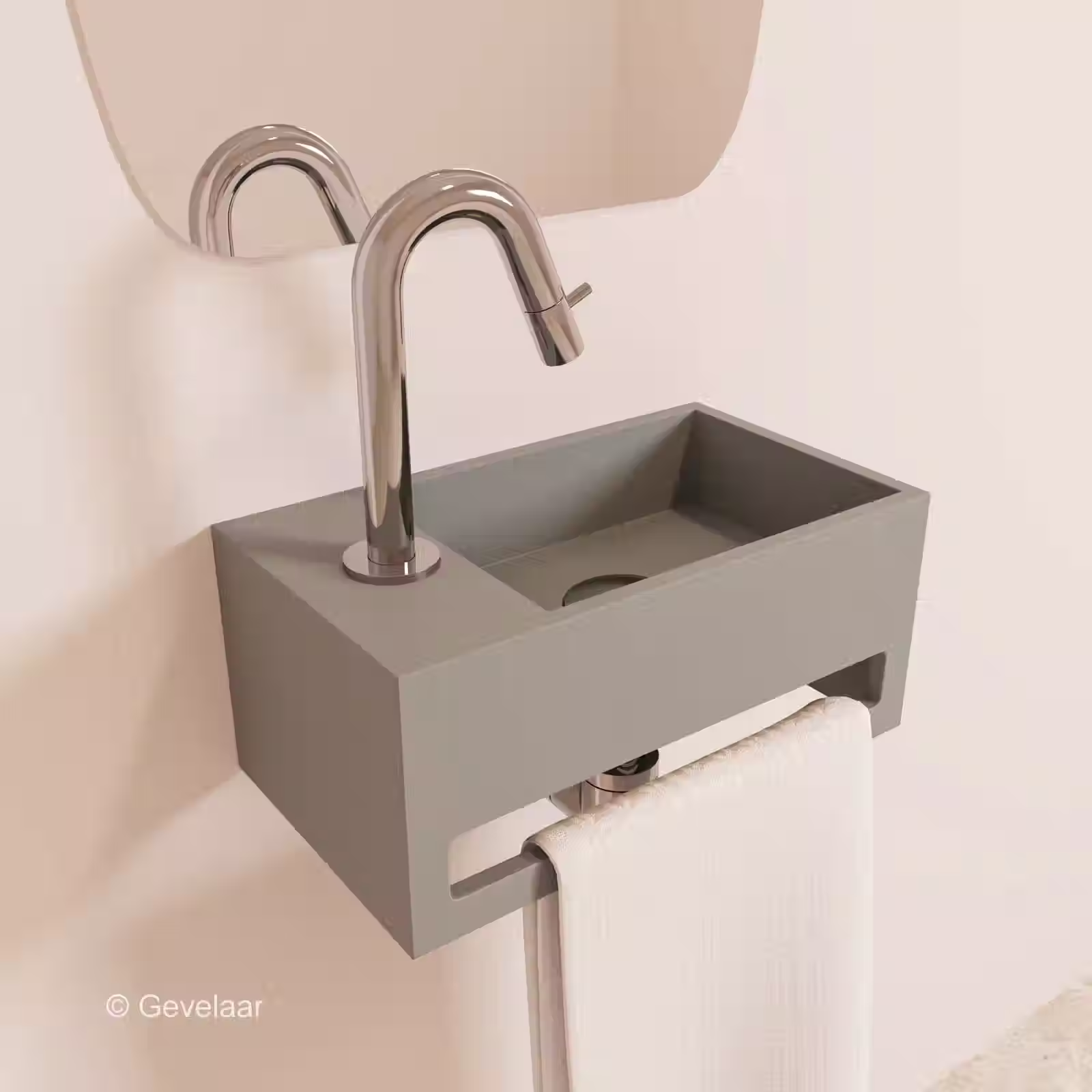 Zaphir SoSu fonteinset solid surface clay beton links gebogen chroom