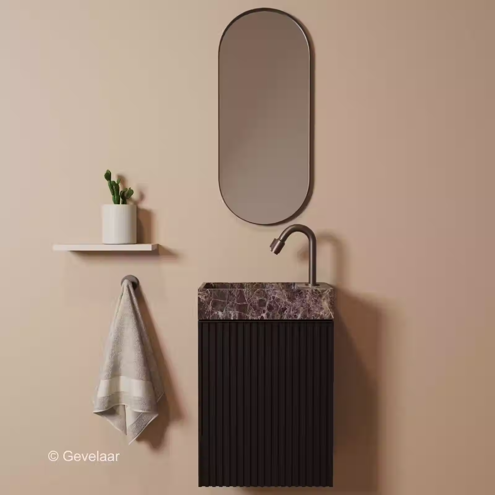 Tanaro Freshdream fonteinset zwart marmer emperador rechts gebogen gunmetal