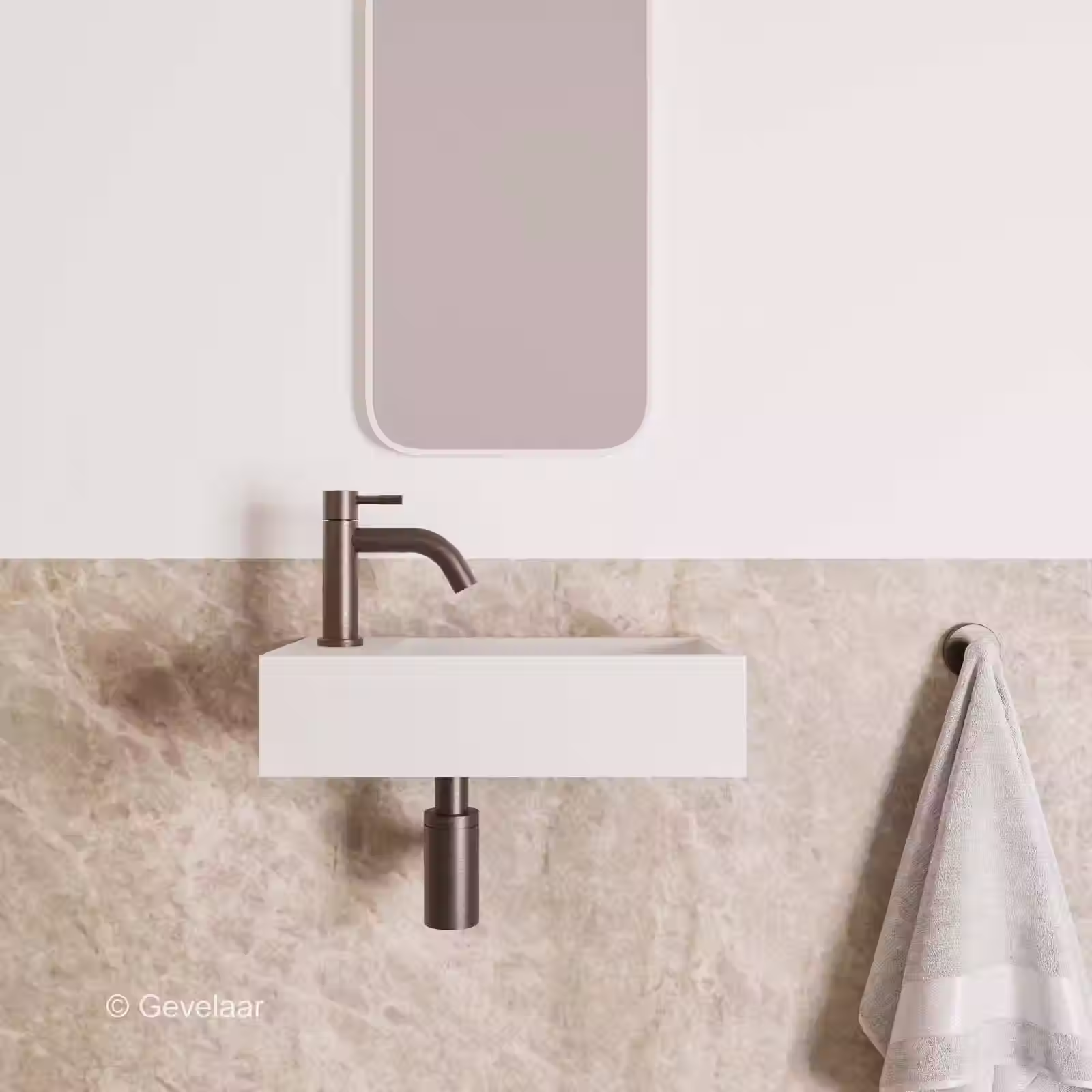 Zaphir Eva fonteinset solid surface mat wit links schuin gebogen gunmetal