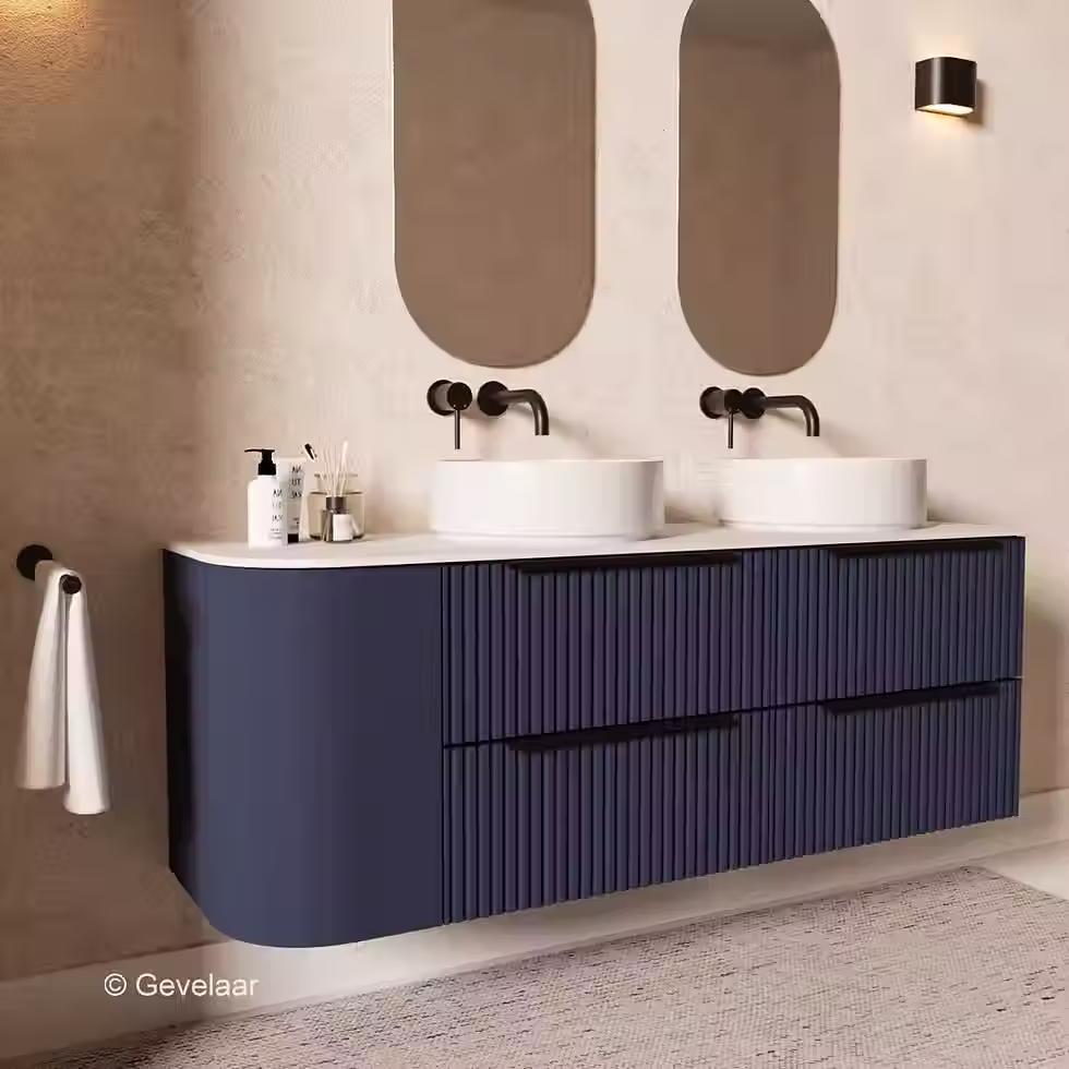 Thumbnail: SoXeL Rib badmeubel intens blauw dubbel afdekblad mat wit links 150cm