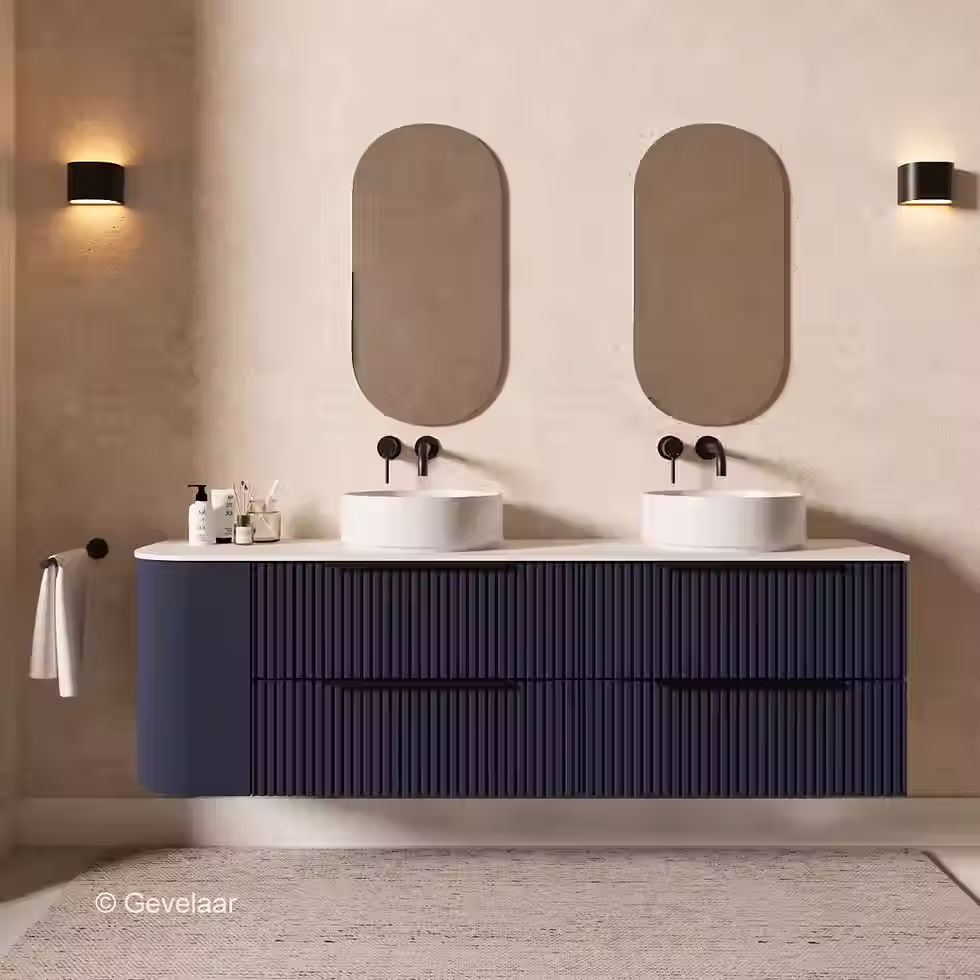 Thumbnail: SoXeL Rib badmeubel intens blauw dubbel afdekblad mat wit links 180cm