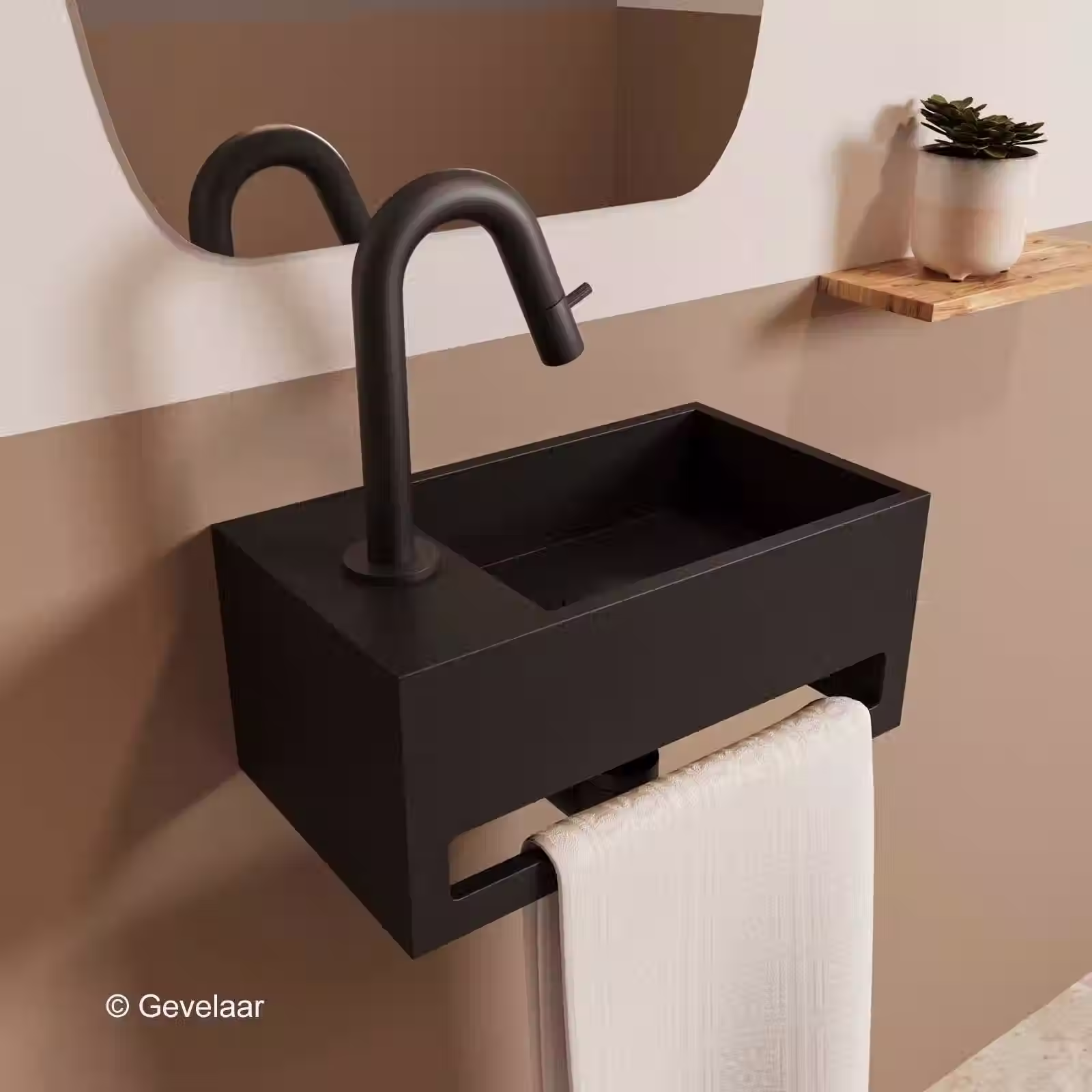 Zaphir SoSu fonteinset solid surface mat zwart links gebogen mat zwart