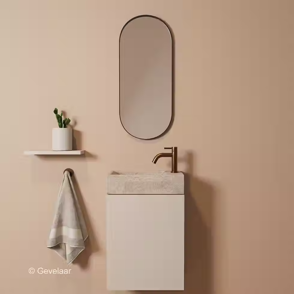 Zaphir Freshdream fonteinset beige travertin rechts schuin gebogen geb brons