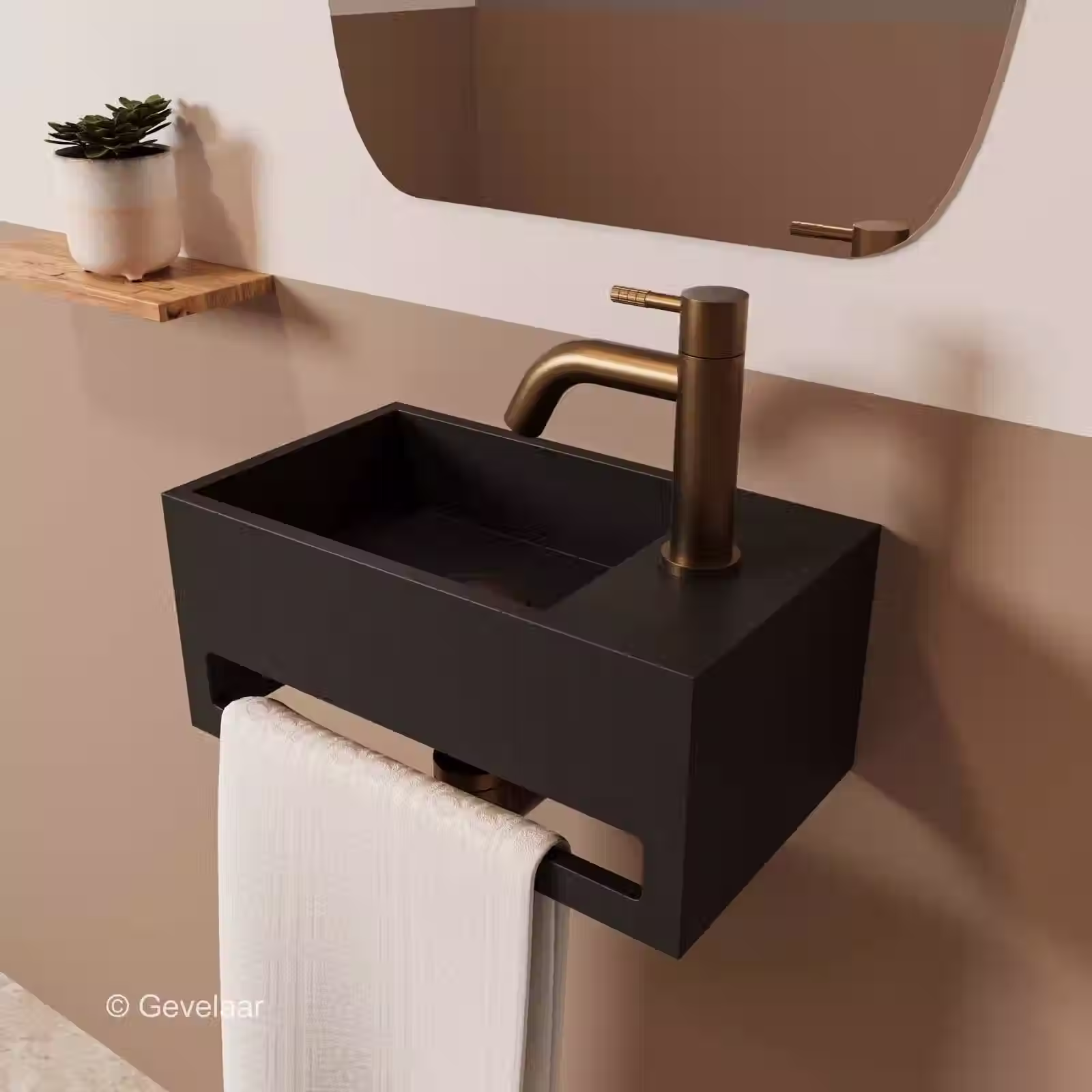 Zaphir SoSu fonteinset solid surface mat zwart rechts schuin gebogen geb. brons