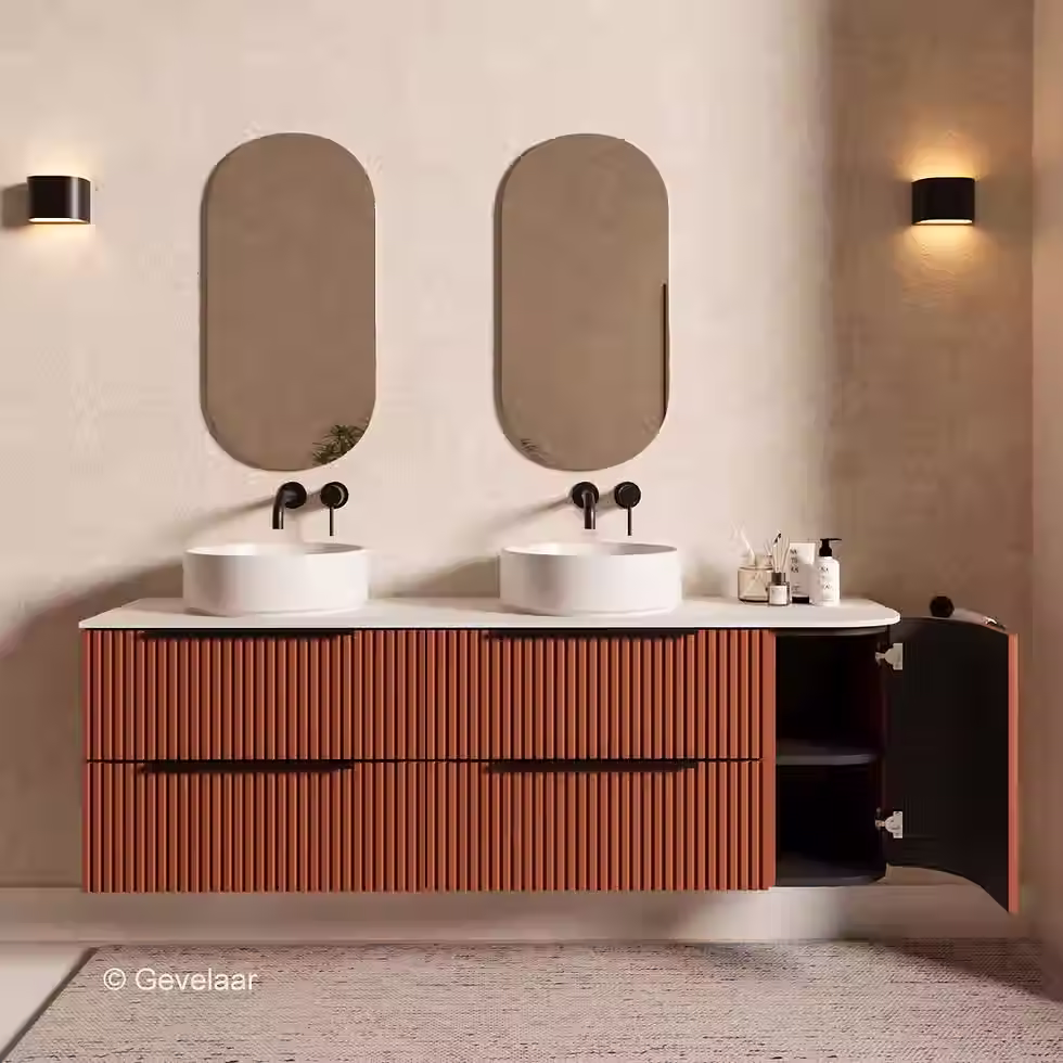 Thumbnail: SoXeL Rib badmeubel Terra afgeronde hoek dubbel afdekblad mat wit rechts 170cm