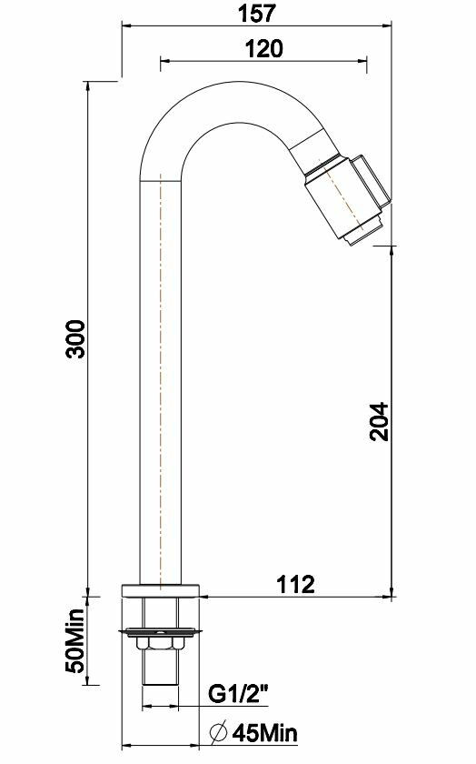 Thumbnail: Wiesbaden Victoria fonteinkraan XL 1/2'' chroom lijntekening
