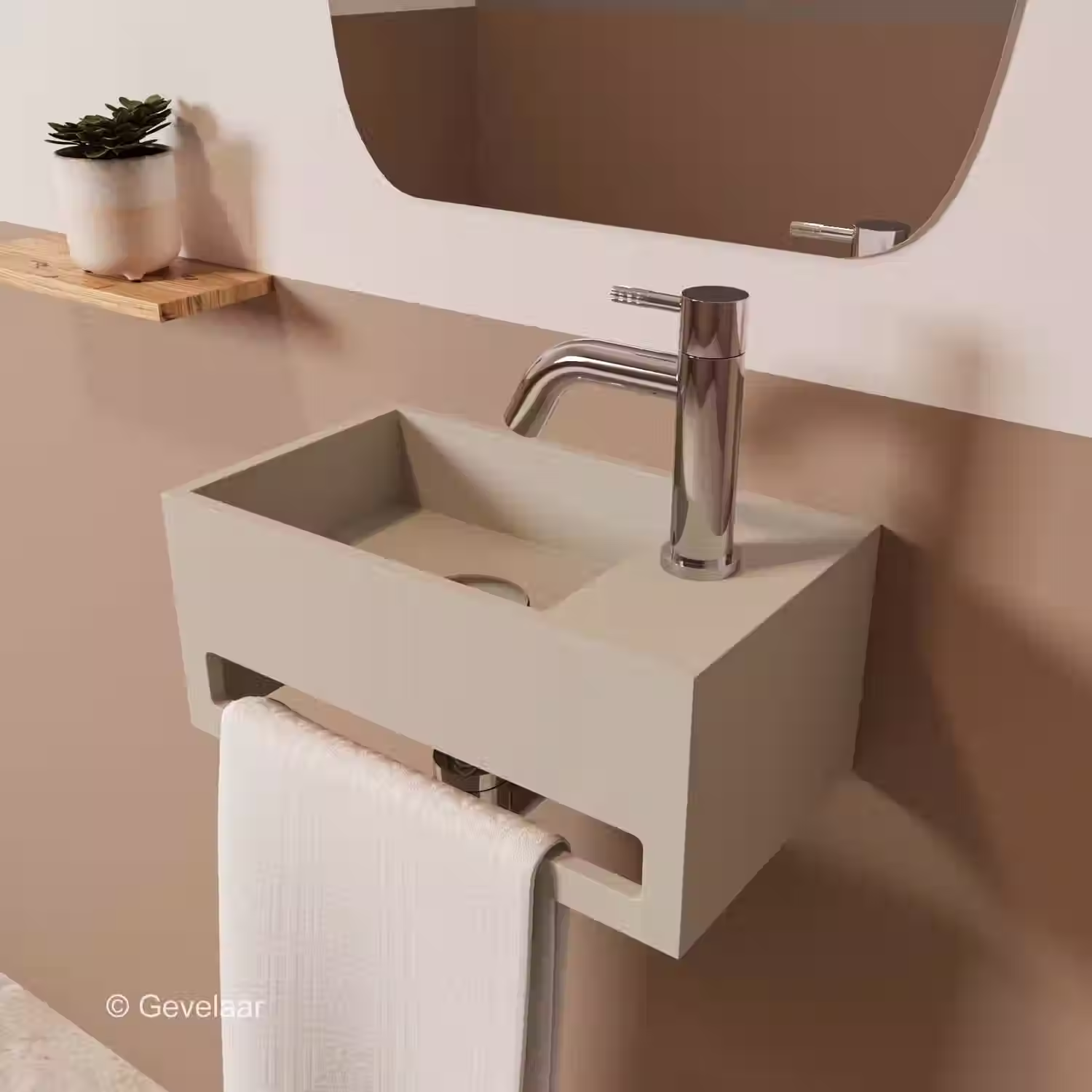 Zaphir SoSu fonteinset solid surface beige rechts schuin gebogen chroom