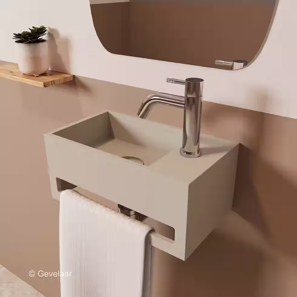 Zaphir SoSu fonteinset solid surface beige rechts schuin gebogen chroom