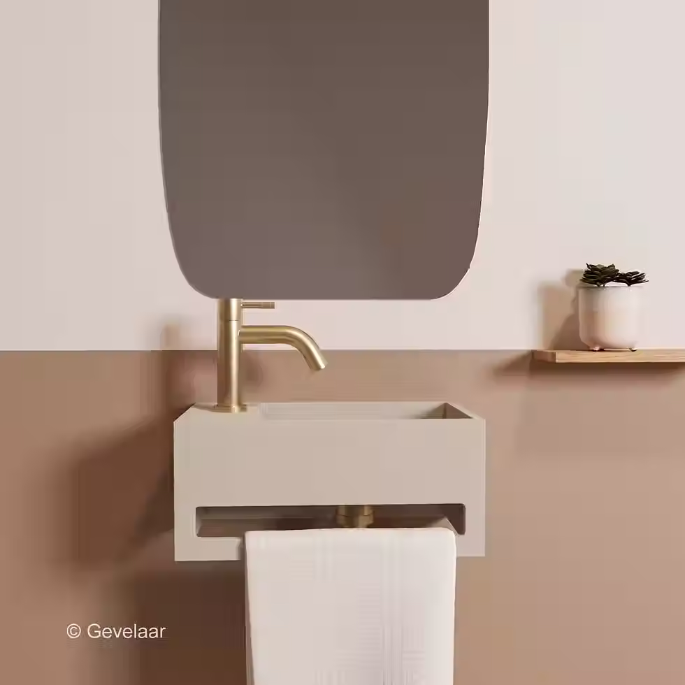 Zaphir SoSu fonteinset solid surface beige links schuin gebogen geb. goud