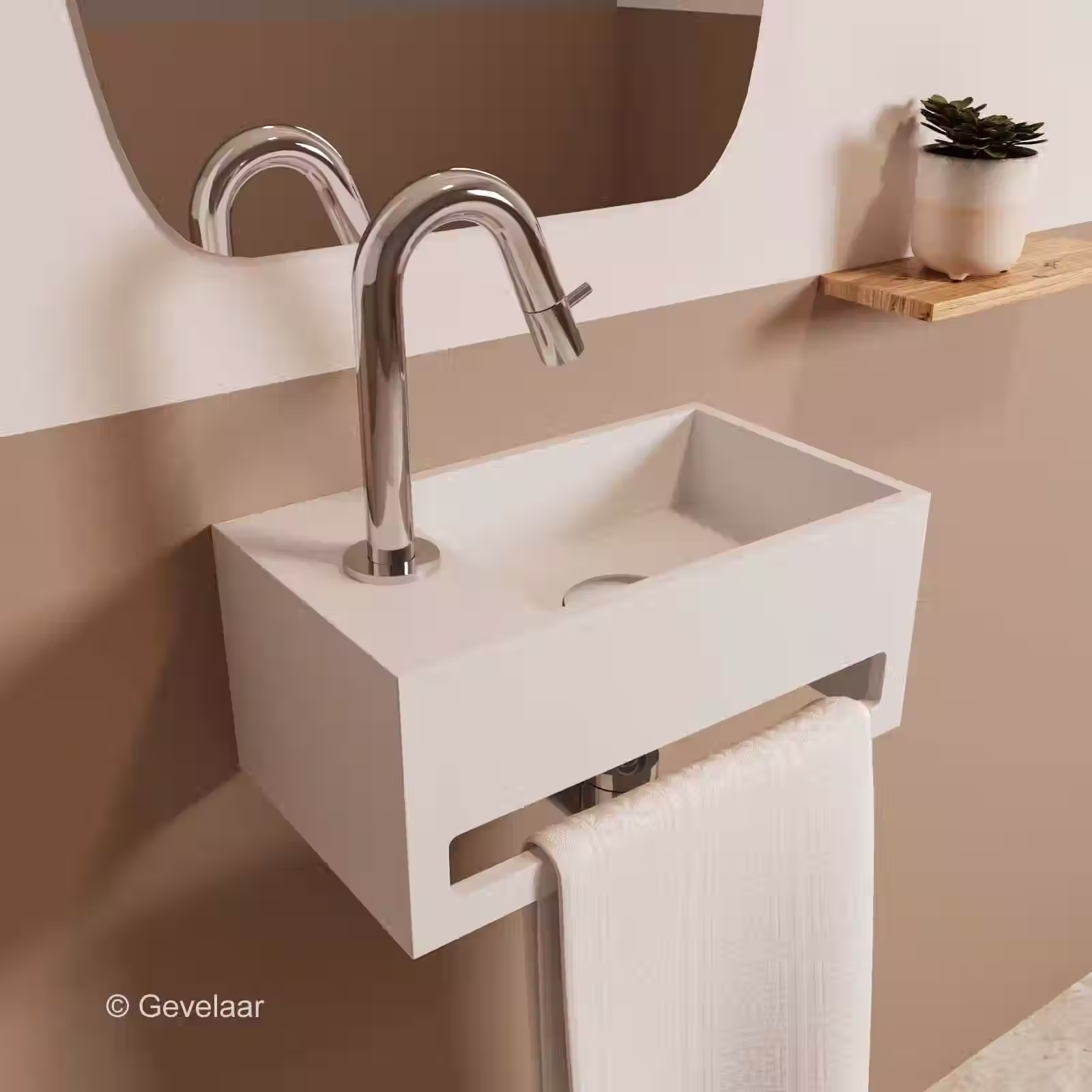 Zaphir SoSu fonteinset solid surface mat wit links gebogen chroom