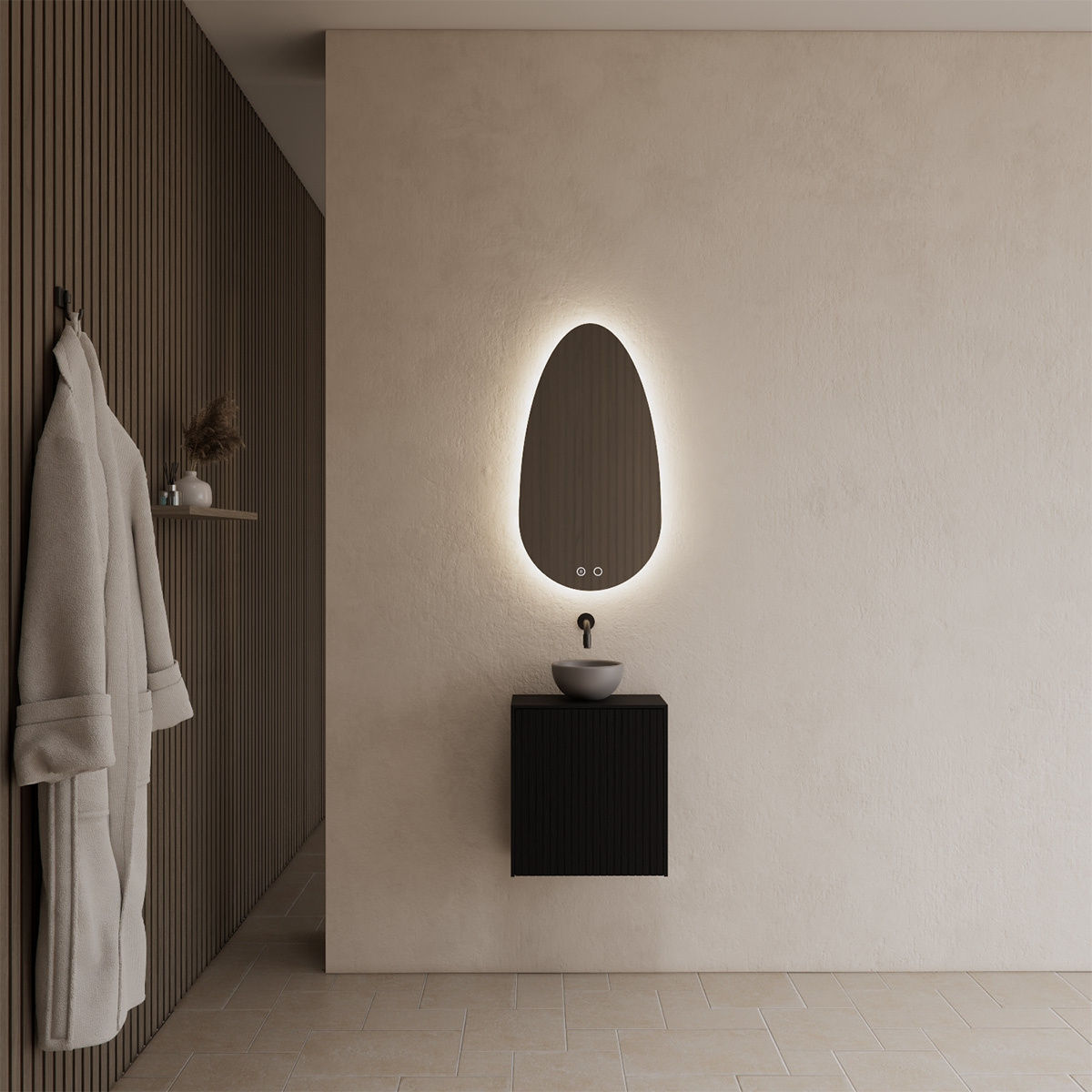 Gliss Design Timotheus fonteinkast 40 cm ribbelfront black veneer met topplaat