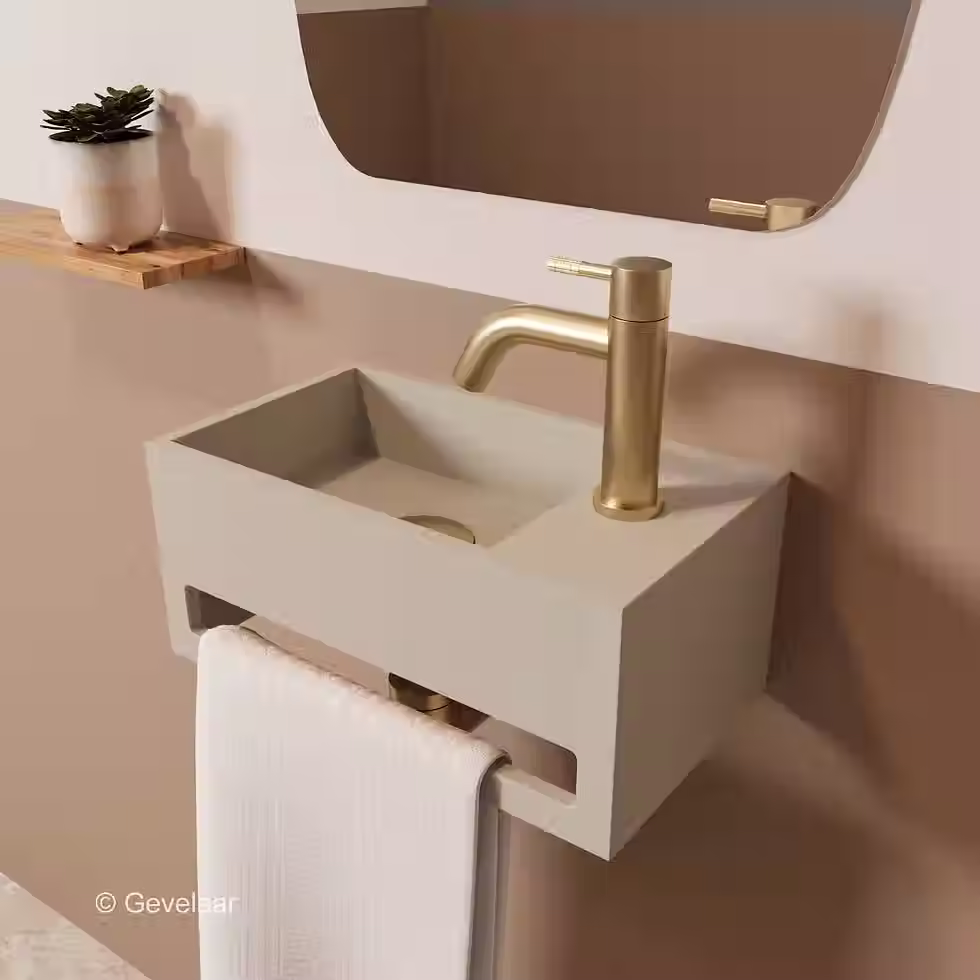 Zaphir SoSu fonteinset solid surface beige rechts schuin gebogen geb. goud