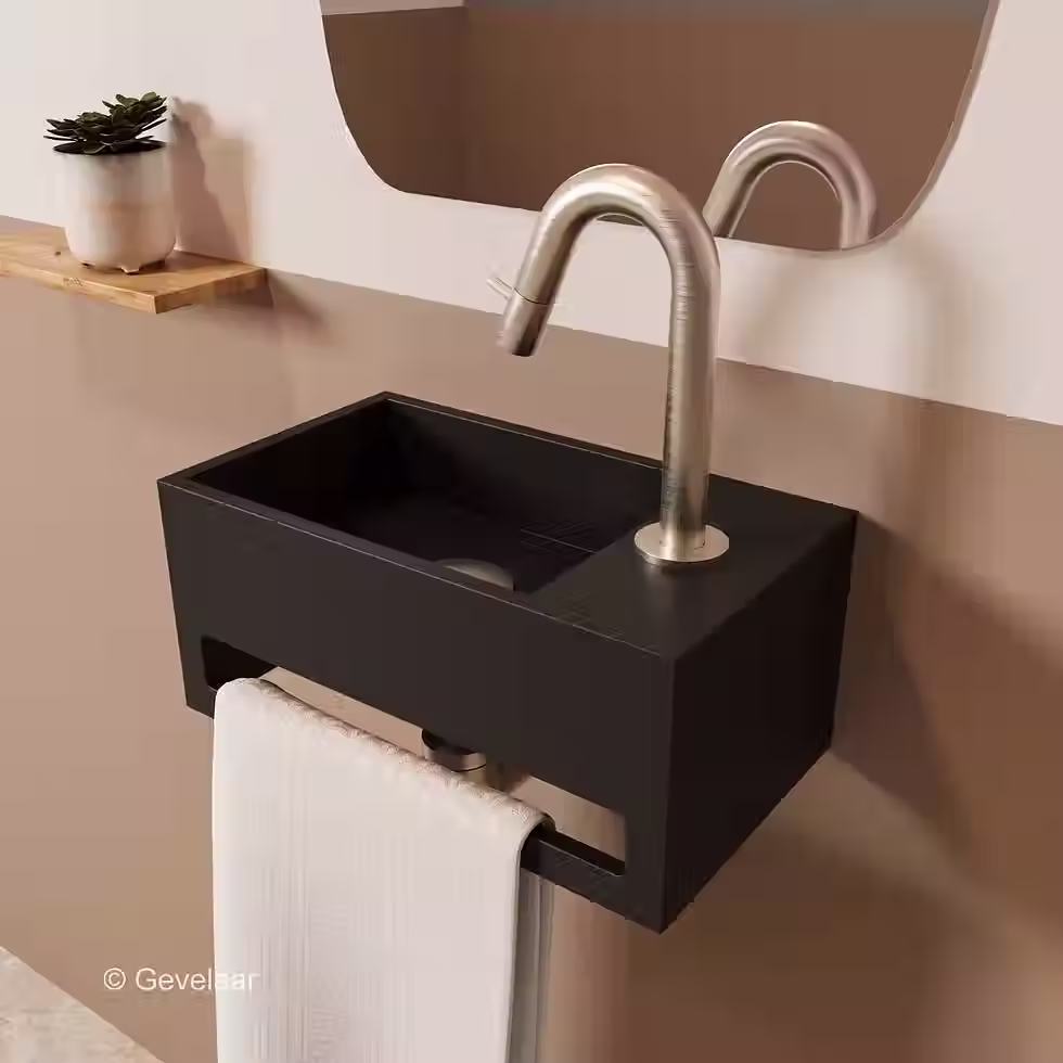 Zaphir SoSu fonteinset solid surface mat zwart rechts gebogen RVS