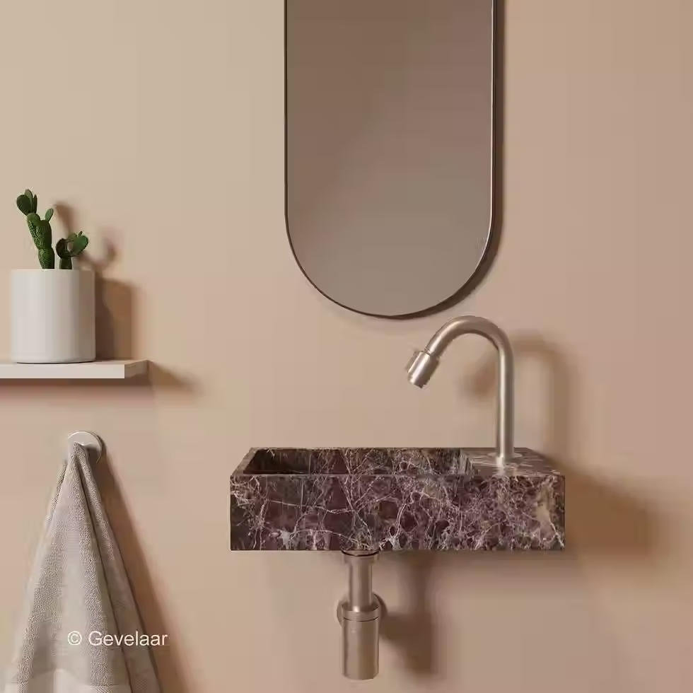 Tanaro Freshdream Fonteinset marmer emperador rechts kraan gebogen RVS