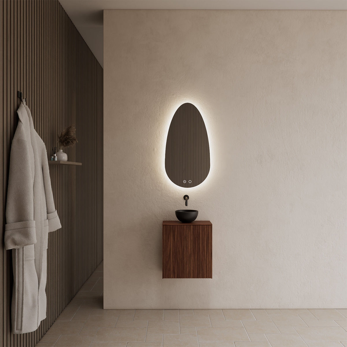 Gliss Design Timotheus fonteinkast 40 cm ribbelfront walnut met topplaat