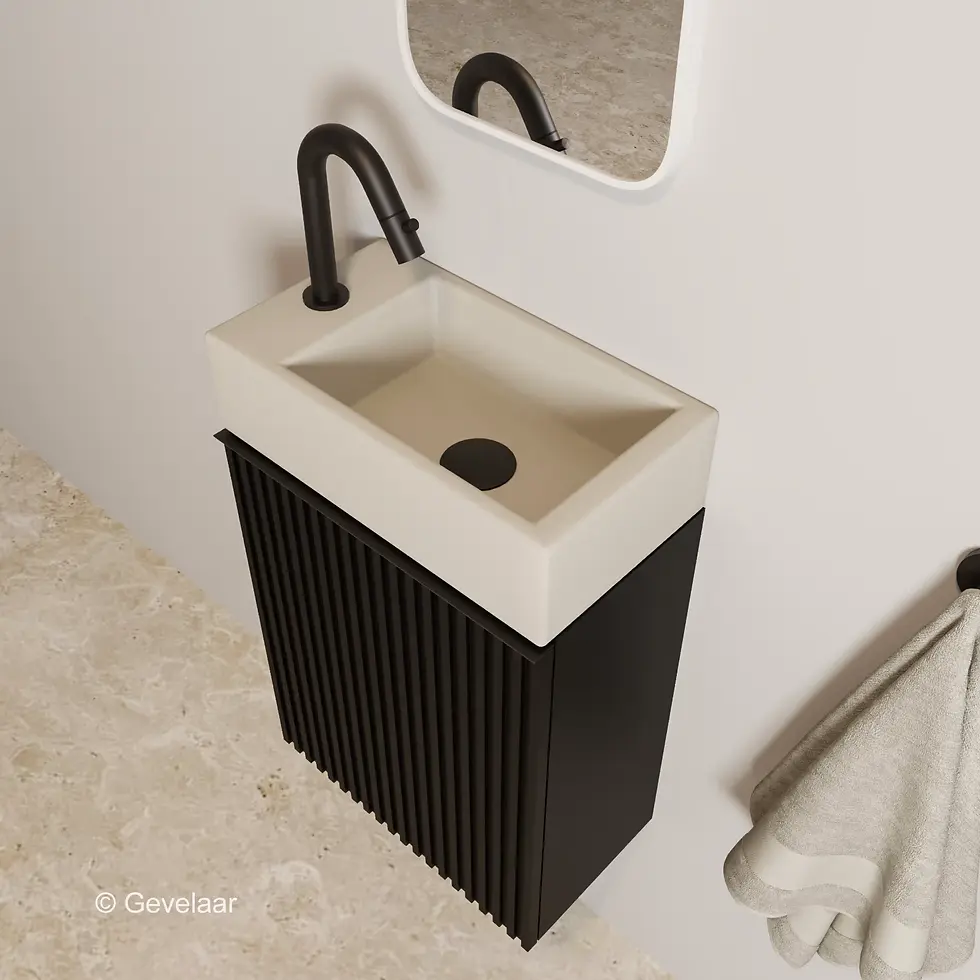 Tanaro Freshdip fontein kast zwart - wasbak beige links
