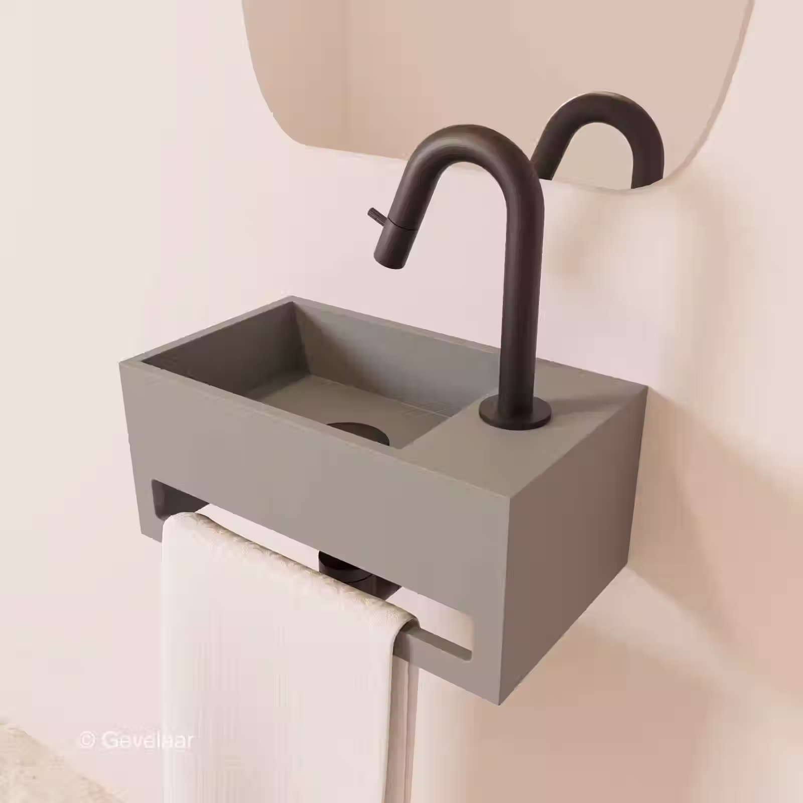 Zaphir SoSu fonteinset solid surface clay beton rechts gebogen mat zwart