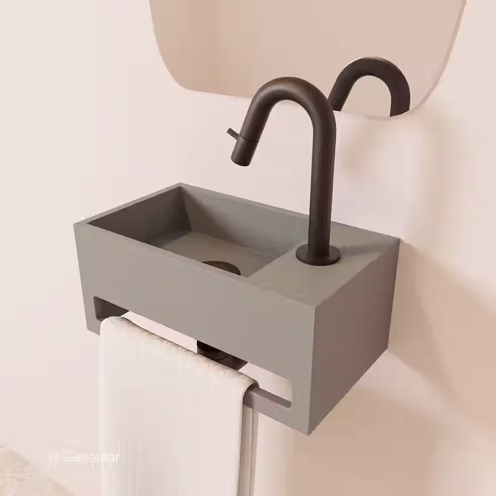 Zaphir SoSu fonteinset solid surface clay beton rechts gebogen mat zwart
