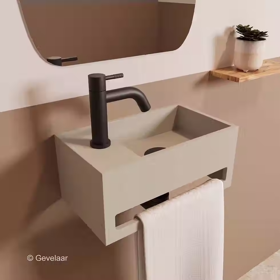 Zaphir SoSu fonteinset solid surface beige links schuin gebogen mat zwart