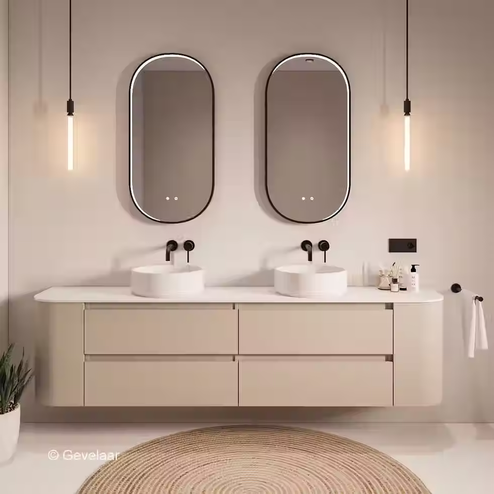 Thumbnail: SoXeL badmeubel Cappu afgeronde hoeken dubbel afdekblad mat wit 220cm