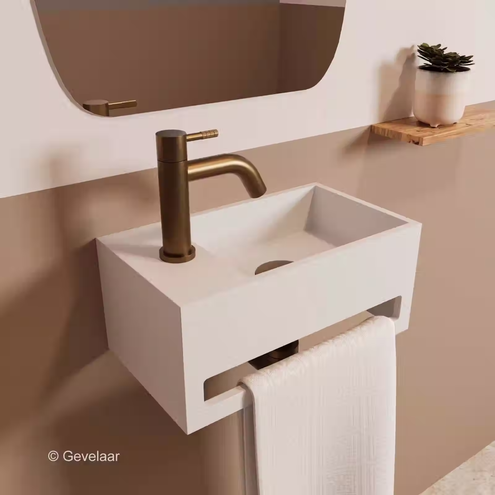 Zaphir SoSu fonteinset solid surface mat wit links schuin gebogen geb. brons