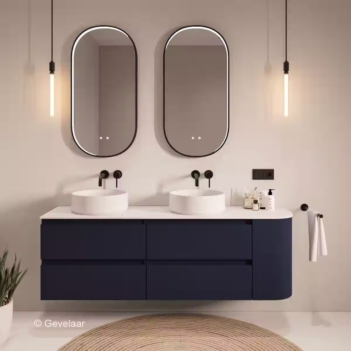 SoXeL badmeubel intens blauw dubbel afdekblad mat wit rechts 170cm