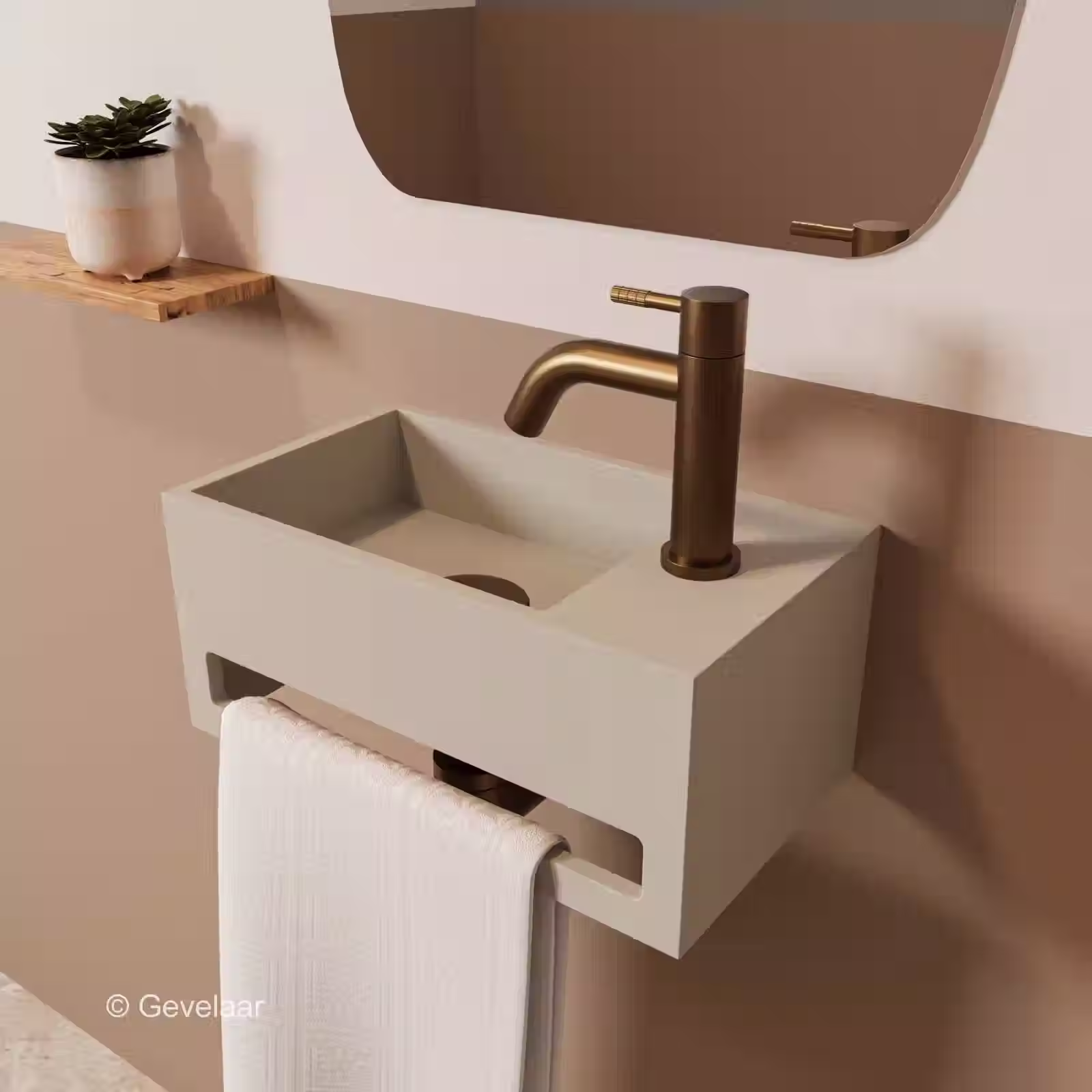 Zaphir SoSu fonteinset solid surface beige rechts schuin gebogen geb. brons