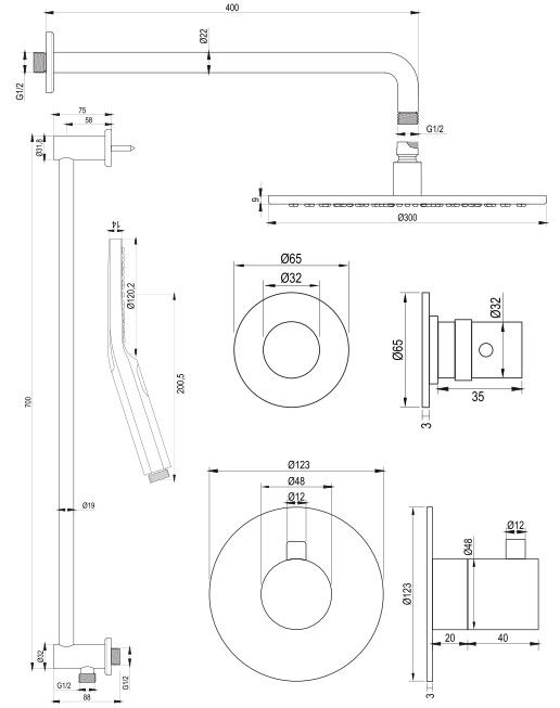 Thumbnail: Brauer Inbouwset 24 Thermostatische Regendouche Ø300 met Black Edition