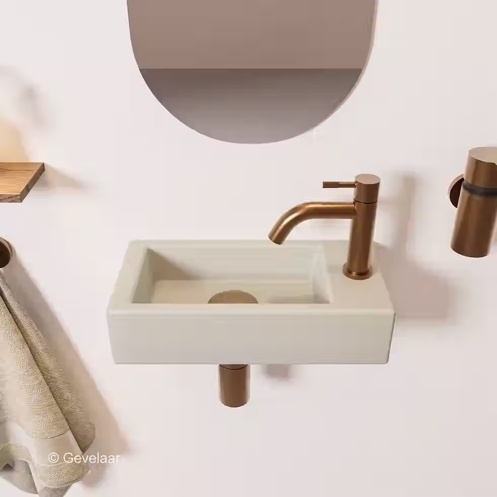 Zaphir Ceva fonteinset beige 40 cm rechts schuin gebogen kraan geb. brons