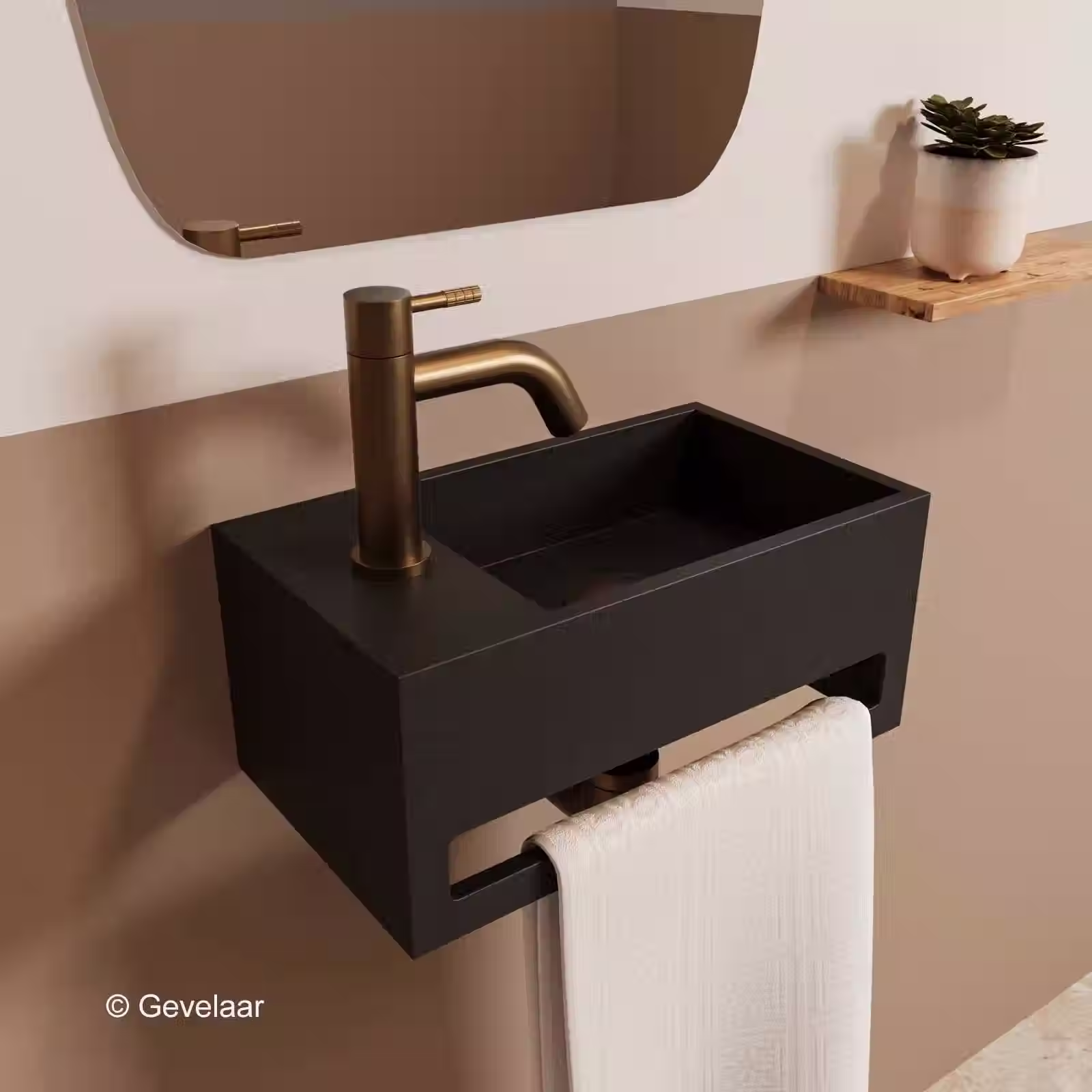 Zaphir SoSu fonteinset solid surface mat zwart links schuin gebogen geb. brons