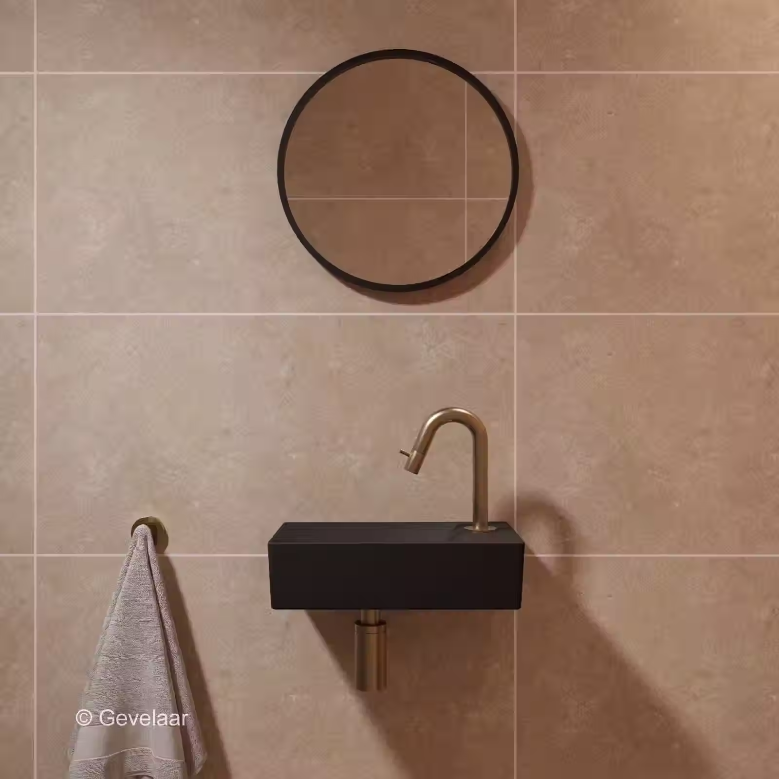 Zaphir Hommage J toilet fonteinset mat zwart rechts gebogen geb. goud