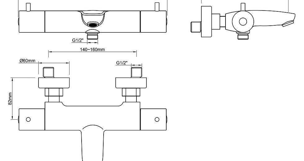Thumbnail: Wiesbaden Caral thermostatische badmengkraan geborsteld brons koper lijntekening