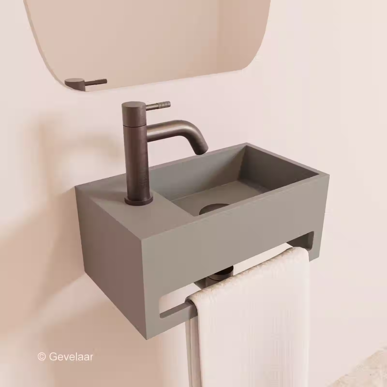 Zaphir SoSu fonteinset solid surface clay beton links schuin gebogen gunmetal