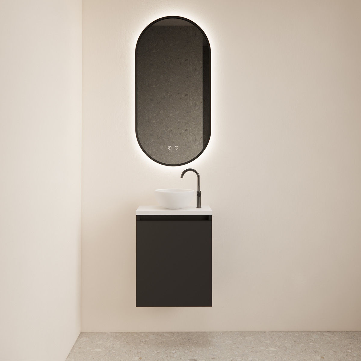 Gliss Design Echo toiletmeubel 40 cm mat zwart met topplaat mat wit