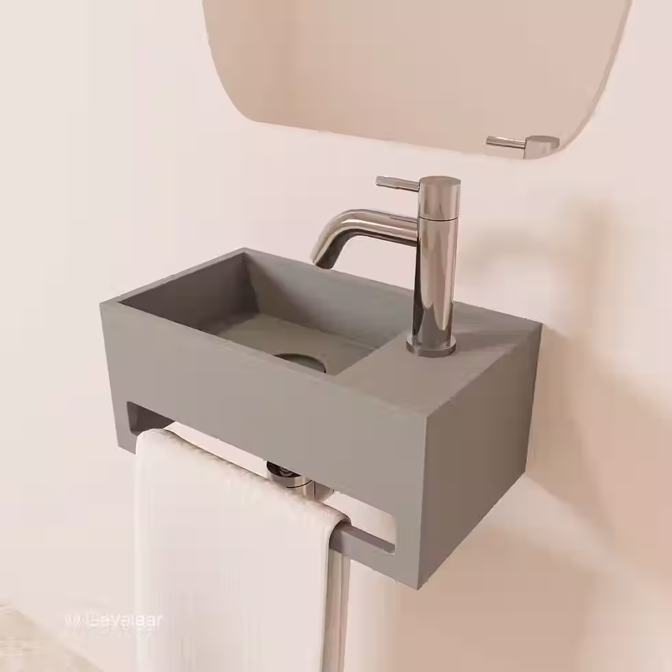 Zaphir SoSu fonteinset solid surface clay beton rechts schuin gebogen chroom