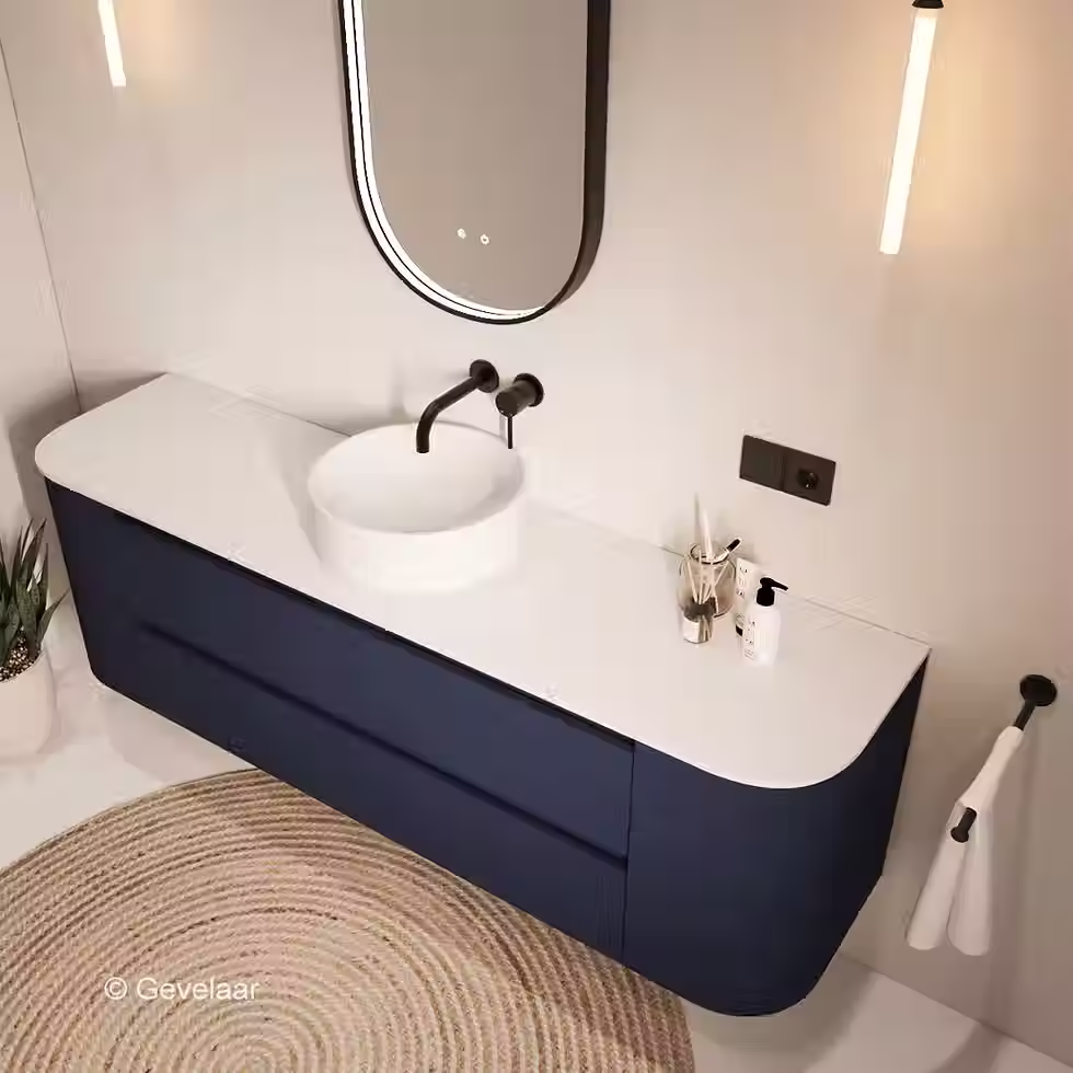 Thumbnail: SoXeL badmeubel intens blauw afgeronde hoeken afdekblad mat wit 180cm