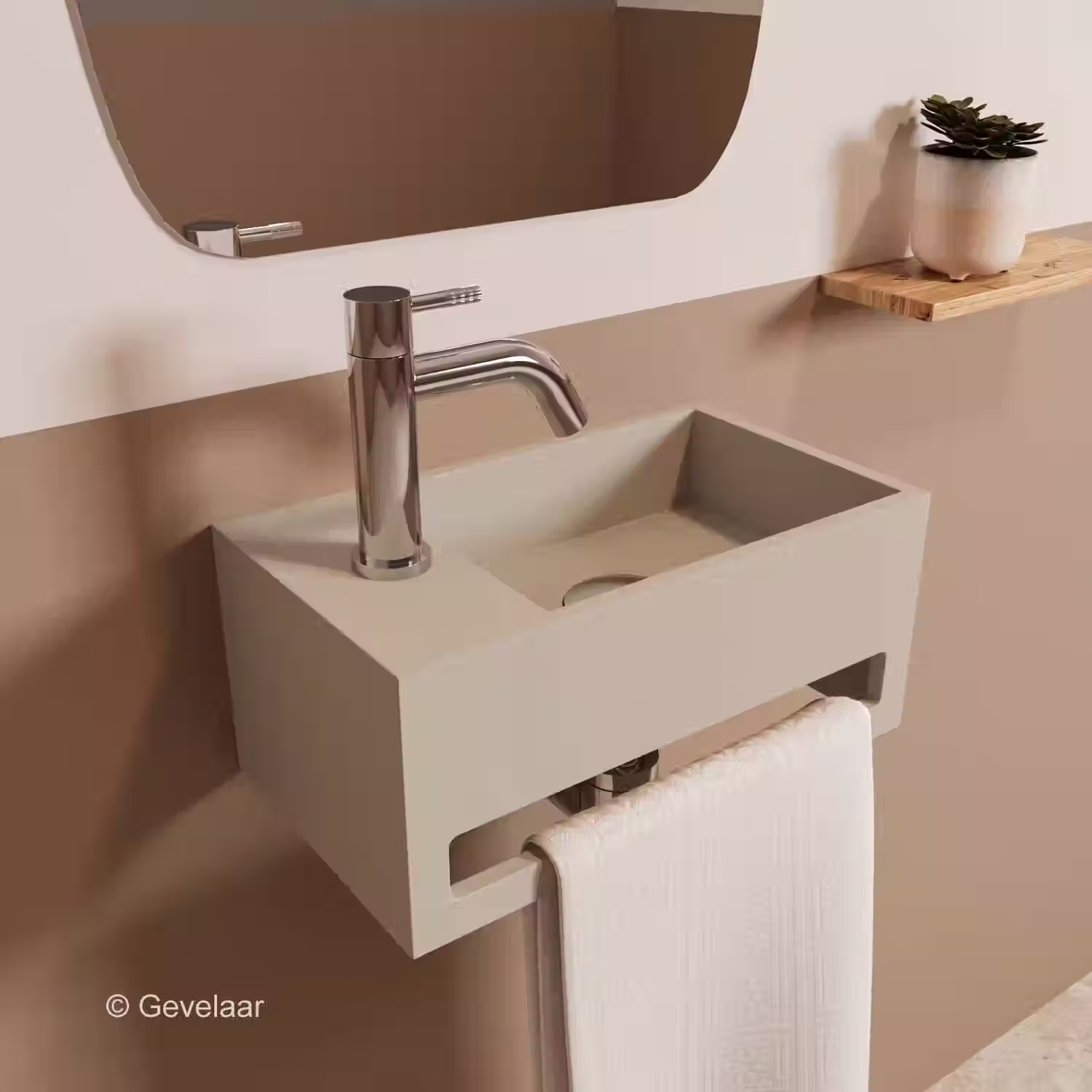 Zaphir SoSu fonteinset solid surface beige links schuin gebogen chroom