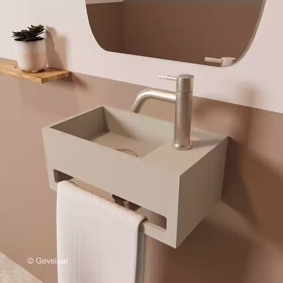 Zaphir SoSu fonteinset solid surface beige rechts schuin gebogen RVS