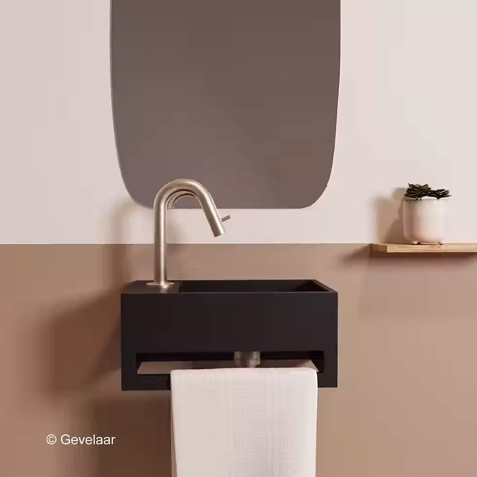 Thumbnail: Zaphir SoSu fonteinset solid surface mat zwart links gebogen RVS